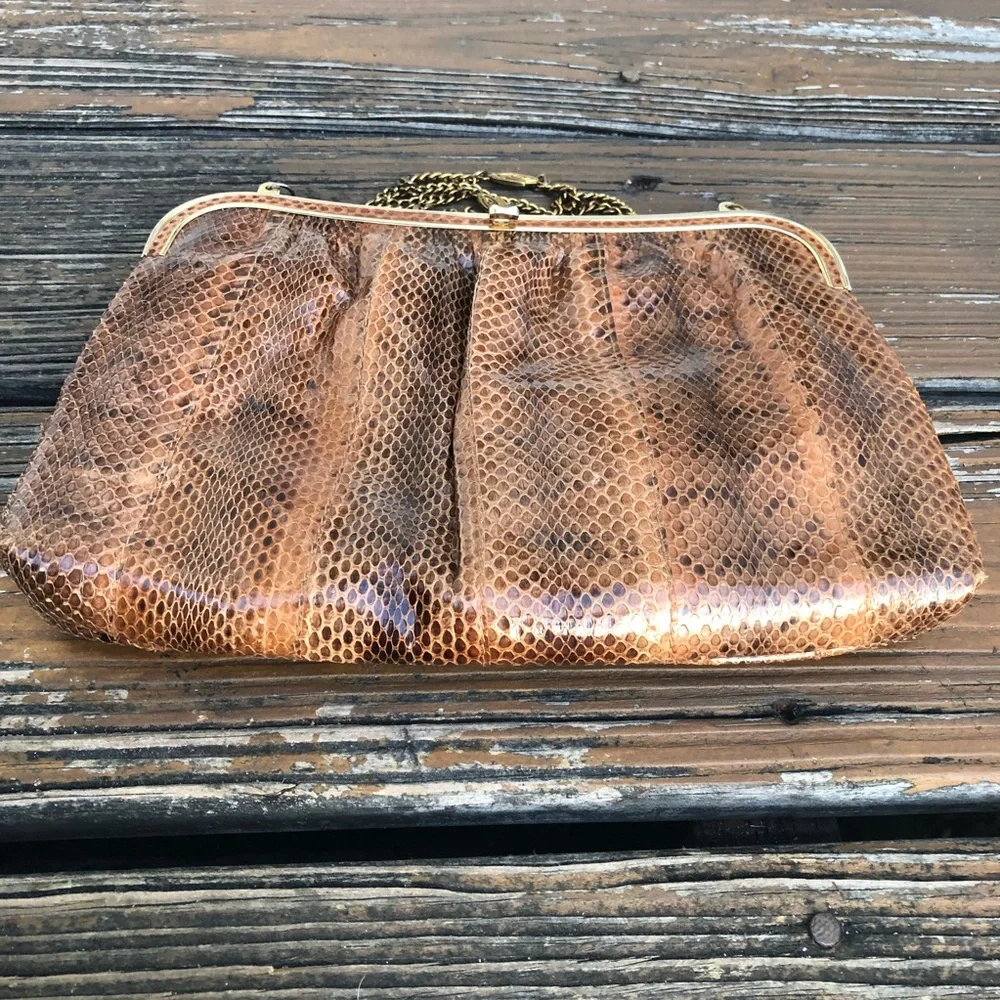 E Steve Brown Leather Reptile Snake Snakeskin Purse Clutch Bag Vintage 70s 80s